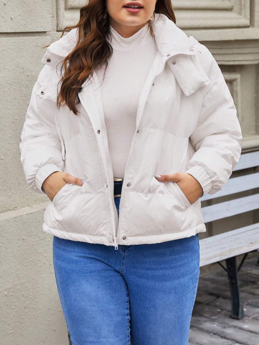 SHEIN Frenchy Kích thước lớn áo có mũ áo Với Thả vai Và Bên Túi - trắng - Xem 1
