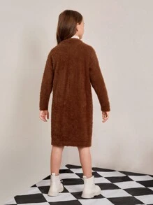 SHEIN 2pcs/set Teen Girls' Elegant Loose Fit Long Sleeve Cardigan And Skirt - Brown - View 2