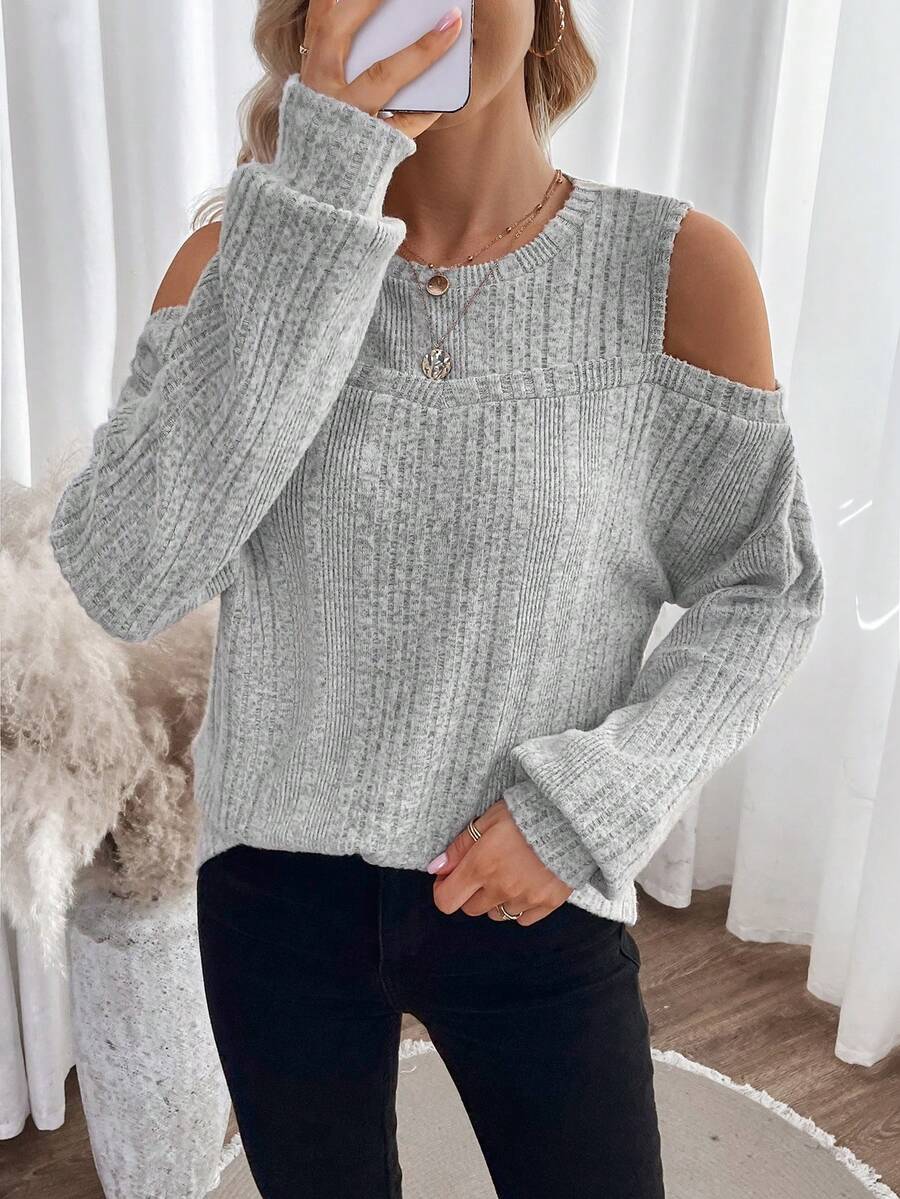 SHEIN Clasi 挖肩條紋針織運動衫 - 灰色 - 查看 1