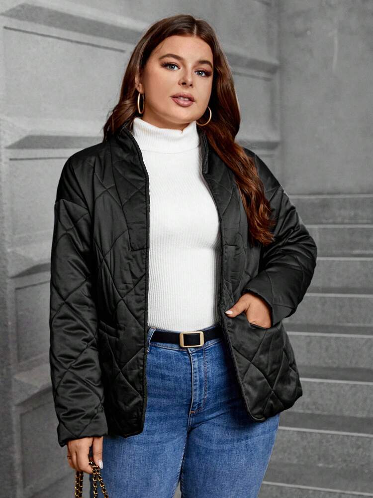 Plus Dual Pocket Belted Quilted Coat