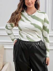 SHEIN Essnce 大碼紮染T恤 - 綠色 - 查看 1