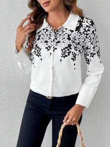 Chiquease In hoa Nút phía trước Áo sơ mi - trắng - Xem 6