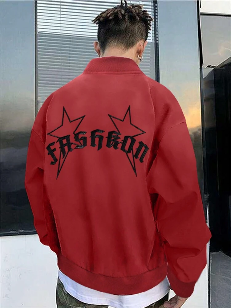 Men Star & Letter Graphic Drop Shoulder Jacket