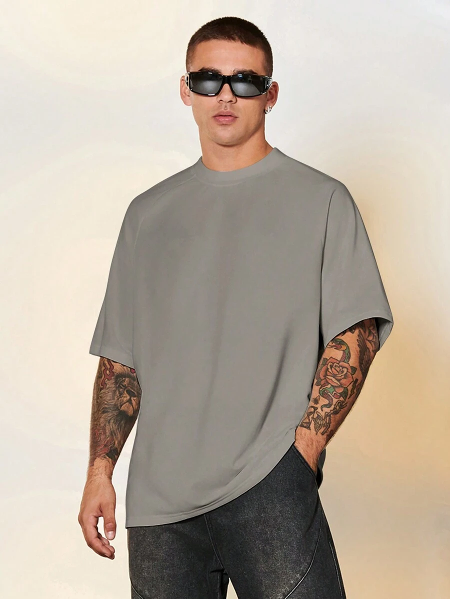 Chillumni Men's Round Neck Short Sleeve T-shirt - Grey - View 1