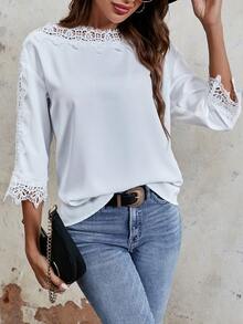 SHEIN Frenchy Blusa con encaje - Blanco - Ver 4