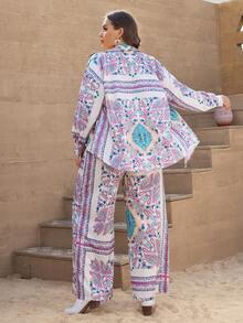 SHEIN VCAY Plus Paisley Print Drop Shoulder Shirt & Wide Leg Pants - Multicolor - View 2