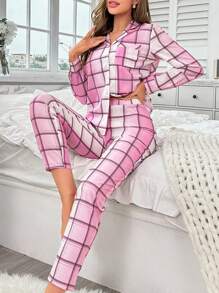 Plaid Print PJ Set / Pajama Set - Multicolor - View 6