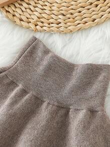 SHEIN 女小童寬腰帶傘狀針織短裙 - 卡其色 - 查看 4