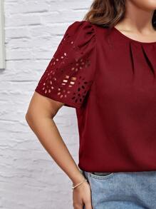 SHEIN Clasi Plus Laser Cut Out Puff Sleeve Blouse