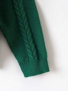 SHEIN 年轻女孩简约扭花花朵细节不对称下摆毛衣 - 綠色 - 查看 5