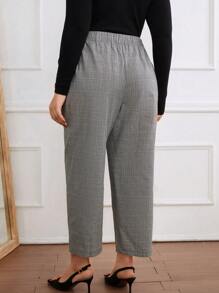 SHEIN Privé 大碼格紋印花斜口袋長褲 - 彩色 - 查看 2