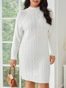 SHEIN Frenchy Hơn Xoắn Dan Tay Raglan Đầm Áo len - trắng - Xem 3