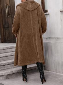 SHEIN LUNE Của phụ nữ Kích thước lớn Màu thuần Dài áo - Cà phê nâu - Xem 3