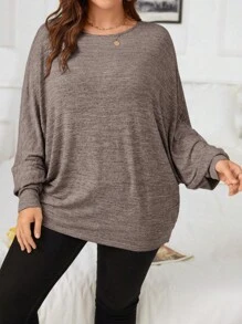 SHEIN LUNE 大碼蝙蝠袖T恤 - 咖啡棕 - 查看 7