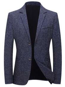 Men Lapel Neck Single Button Blazer Without Tee - Blue - View 1
