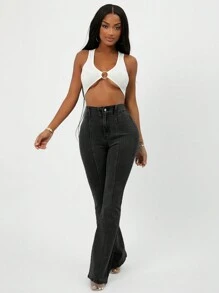 EURMUSE Women's Flared Jeans - Black - View 3