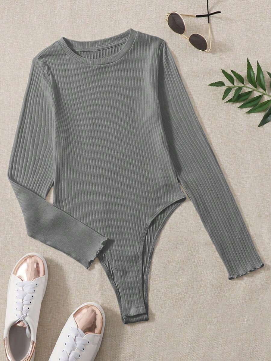 EURMUSE Body De Punto Acanalado De Color Liso - Gris - Ver 1