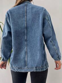 SHEIN Cottnline 翻蓋口袋落肩袖牛仔夾克 - 藍色 - 查看 2