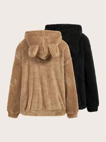 SHEIN Maternity 2pcs Solid Drop Shoulder 3D Ear Design Sweatshirt, For Winter - Multicolor - View 2