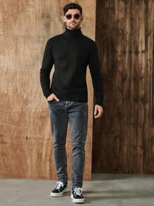 RueChic Men's Turtleneck Sweater - Black - View 7