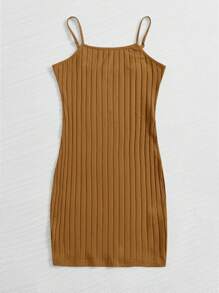 Muchica Vestido ajustado unicolor tejido de canalé - Marrón - Ver 3