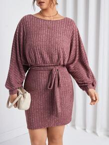 SHEIN Frenchy Hơn tay cánh Váy có thắt lưng - Gỗ đỏ - Xem 1