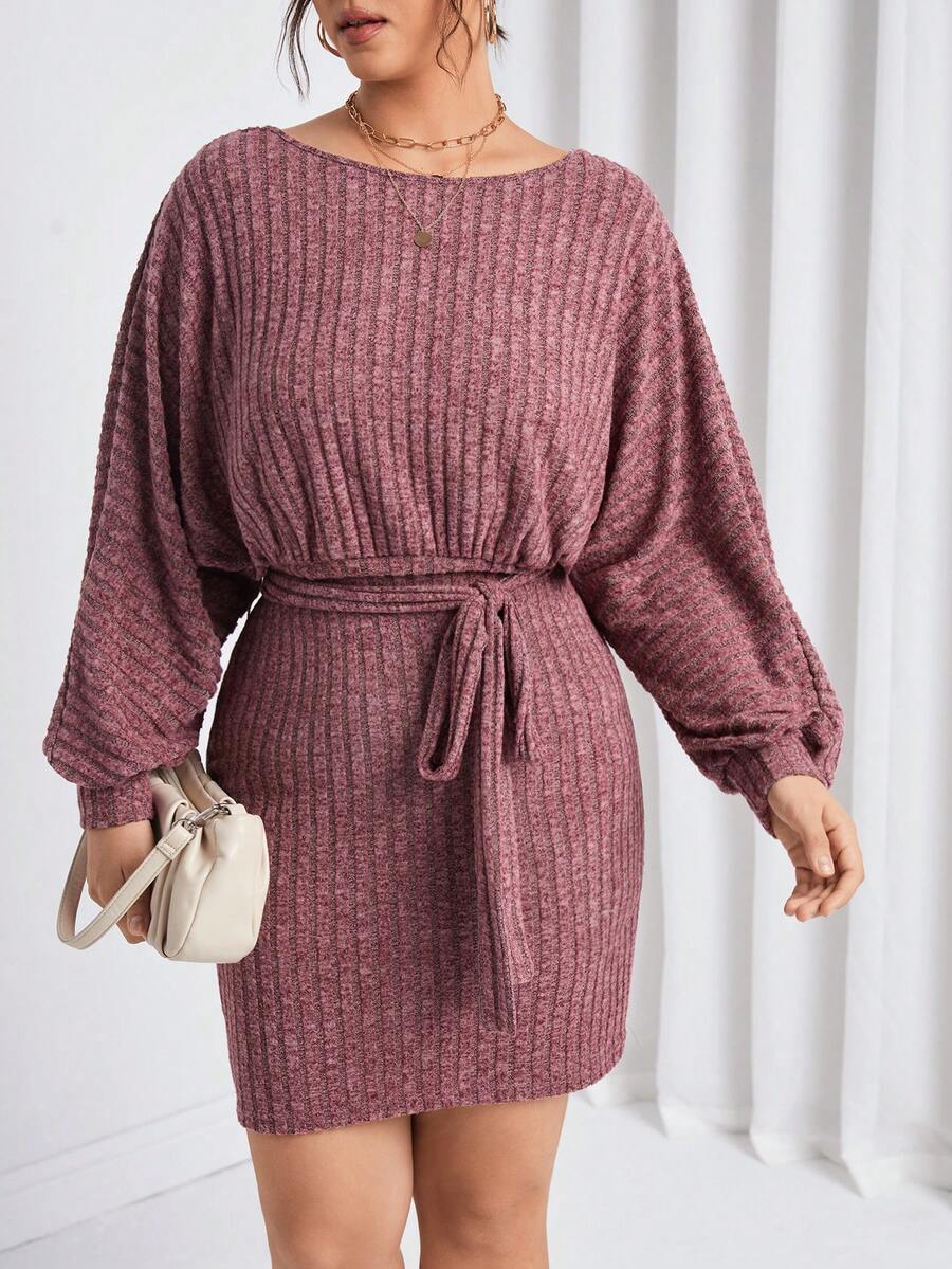 SHEIN Frenchy Hơn tay cánh Váy có thắt lưng - Gỗ đỏ - Xem 1