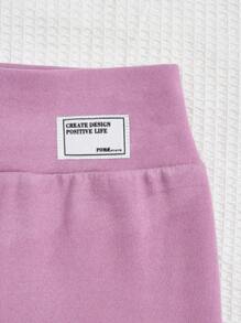 青少年女孩加絨內裏緊身打底褲 - 紫色 - 查看 4