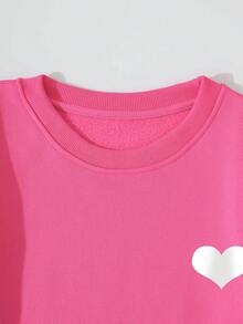 SHEIN EZwear 標語圖案加絨內裏運動衫&腰部抽繩衛褲 - 玫紅色 - 查看 5