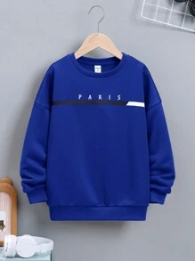 SHEIN Tween Boy Letter Graphic Drop Shoulder Sweatshirt - Blue - View 1