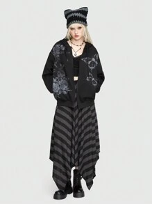ROMWE Fairycore Của phụ nữ Loại bướm In Dây kéo Hoodie - màu đen - Xem 1