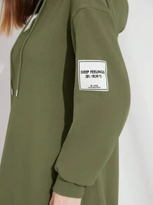 Mulvari Chi tiết Patched thư Thả vai Dây rút Đàm áo cánh có mũ - xanh quân đội - Xem 5
