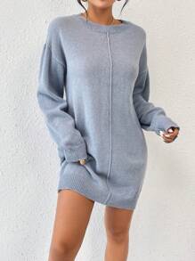 SHEIN Frenchy Drop Shoulder Seam Detail Sweater Dress Without Belt - Grey - View 1