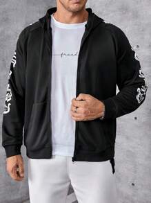 Manfinity LEGND Men Plus Letter Graphic Zip Up Hoodie - Black - View 4