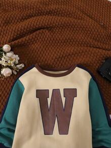 SHEIN Young Boy Letter Graphic Colorblock Sweatshirt - Multicolor - View 4