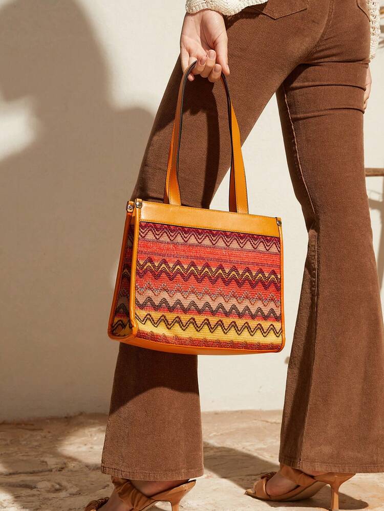 Geometric Pattern Casual Tote Bag simple fashionable Polyester Multicolor