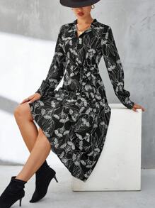 Aveloria Vestido camisero con estampado floral con cinturón