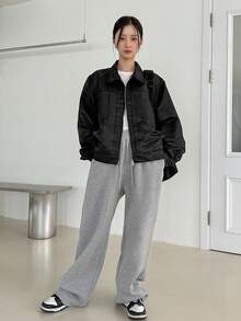 DAZY 拉鍊式下垂肩夾克 - 黑色 - 查看 5