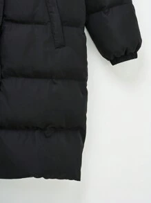 SHEIN EZwear 字母拼接拉链连帽棉服大衣 - 黑色 - 查看 4