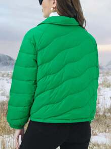 SHEIN Essnce 斜口袋羽絨服 - 綠色 - 查看 2
