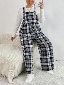 SHEIN Essnce Hơn In kẻ sọc Tổng thể Jumpsuit Without Tee - Đen và trắng - Xem 5