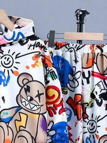 SHEIN 男大童卡通圖案連帽衫和運動褲 - 彩色 - 查看 5