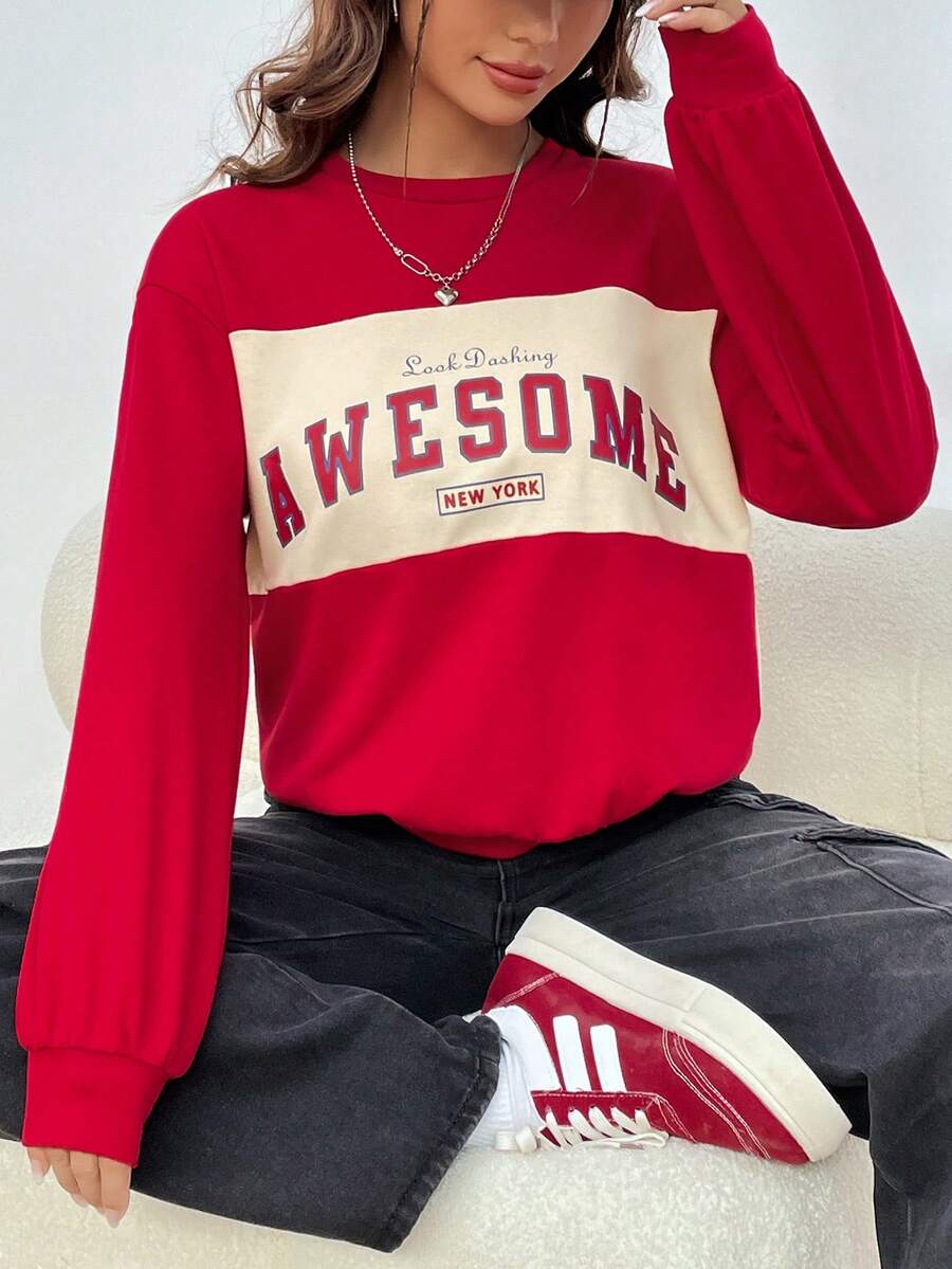 SHEIN EZwear In Dệt kim Của phụ nữ Áo nỉ - Đỏ - Xem 1