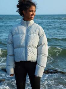 In My Nature Áo khoác đệm kéo khóa thả vai - Xám - Xem 4