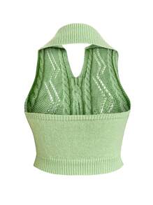 SHEIN Unity Plus Solid Cable Knit Top - Green - View 2