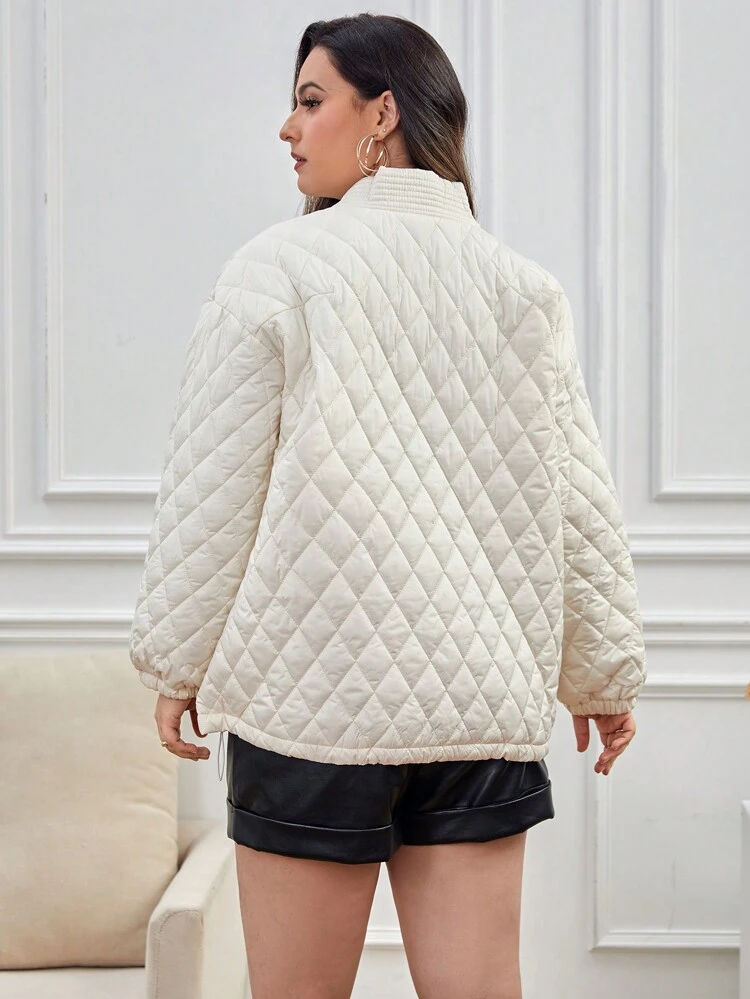 Plus Drop Shoulder Slant Pocket Quilted Coat