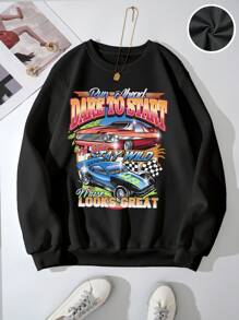 SHEIN PETITE 汽車和字母圖案落肩袖運動衫