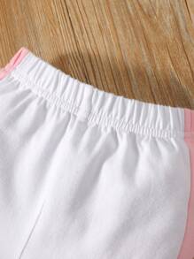 Đứa bé gái Đồ họa trái tim & khẩu hiệu Áo liền quần chặt & Tương phản Đường may bên Quần thể thao - trắng - Xem 5