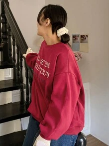 Dazy Petite Plus Plus Size Slogan Graphic Drop Shoulder Sweatshirt, Fall Clothes - Red - View 2