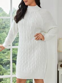 SHEIN Frenchy Hơn Xoắn Dan Tay Raglan Đầm Áo len - trắng - Xem 6